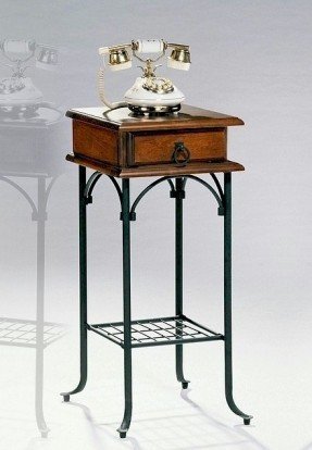 Traditional style square telephone table with drawer and metal base