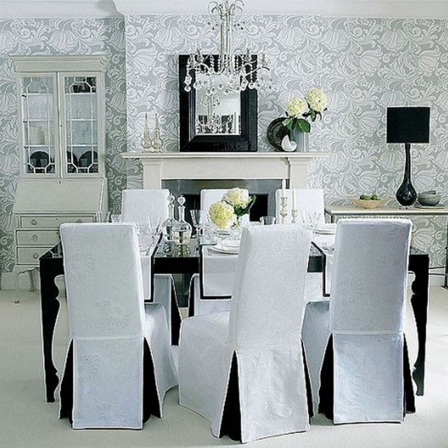 White chair covers of dining room design