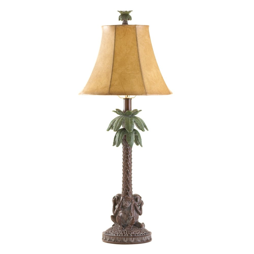 1 Pair 2 Monkey Palm Tree Table Lamp Lighting Light w/ Shade