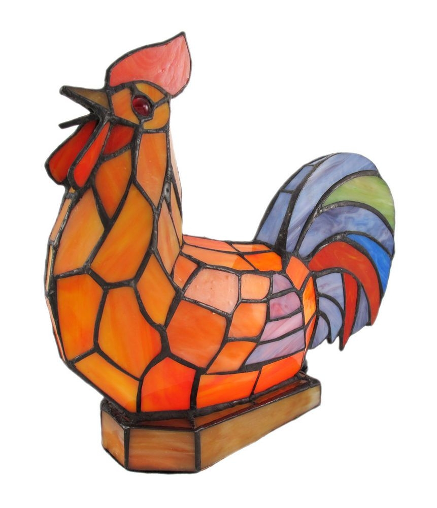 10 Inch Stained Glass Rooster Accent Lamp Chicken