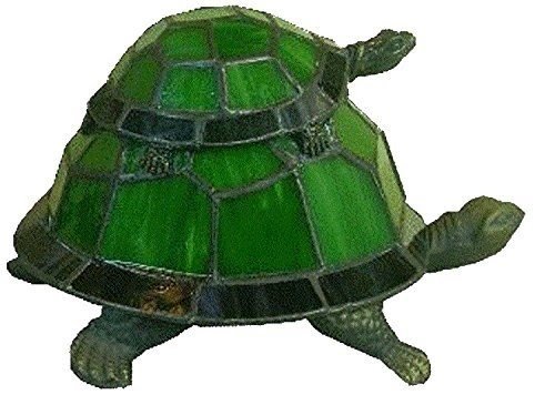 Adorable Mother & Baby Turtle Green Stained Glass Accent Lamp