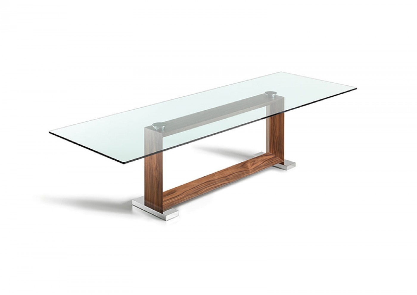 Cattelan italia monaco dining table in clear glass with walnut