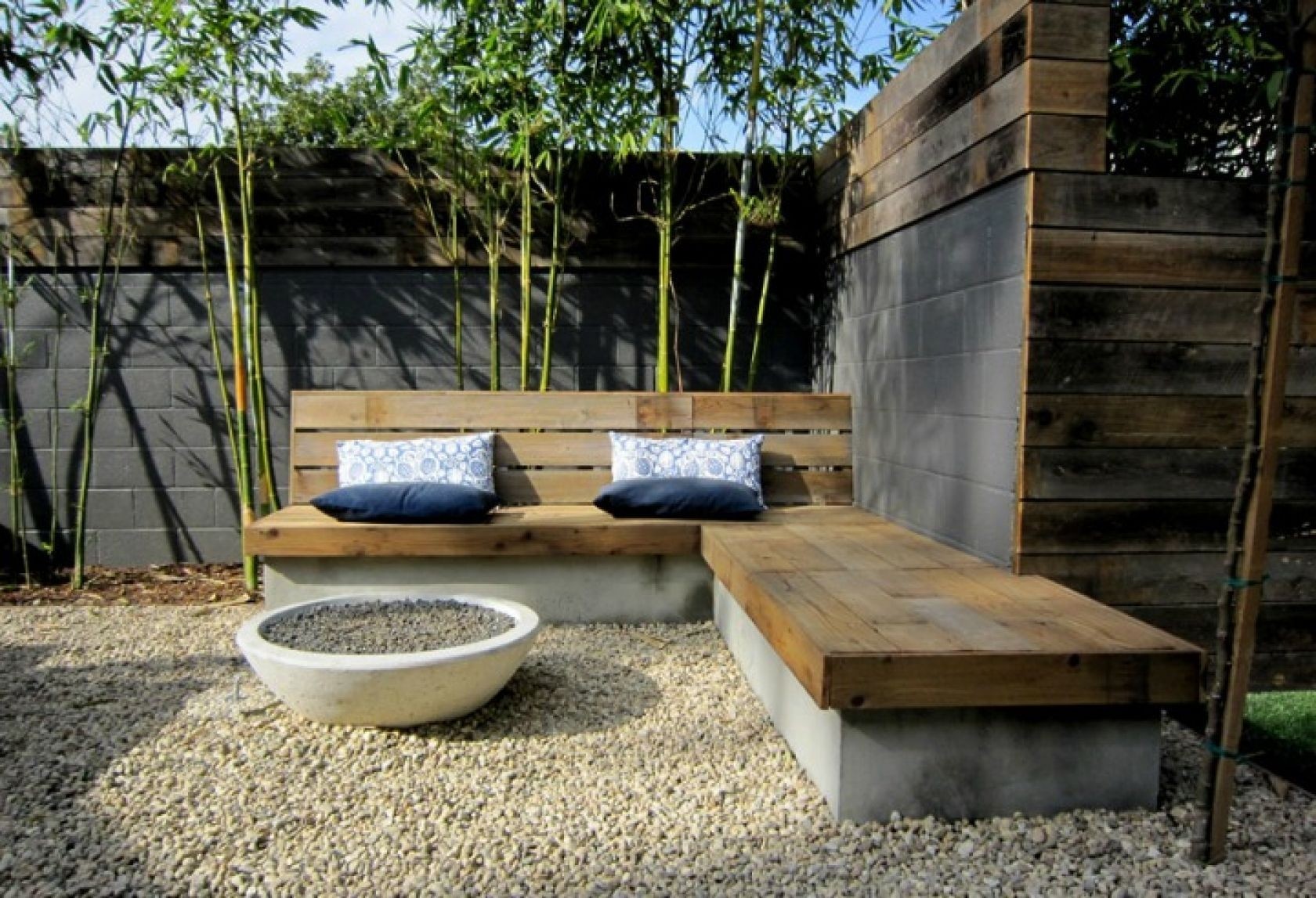Concrete garden table and benches
