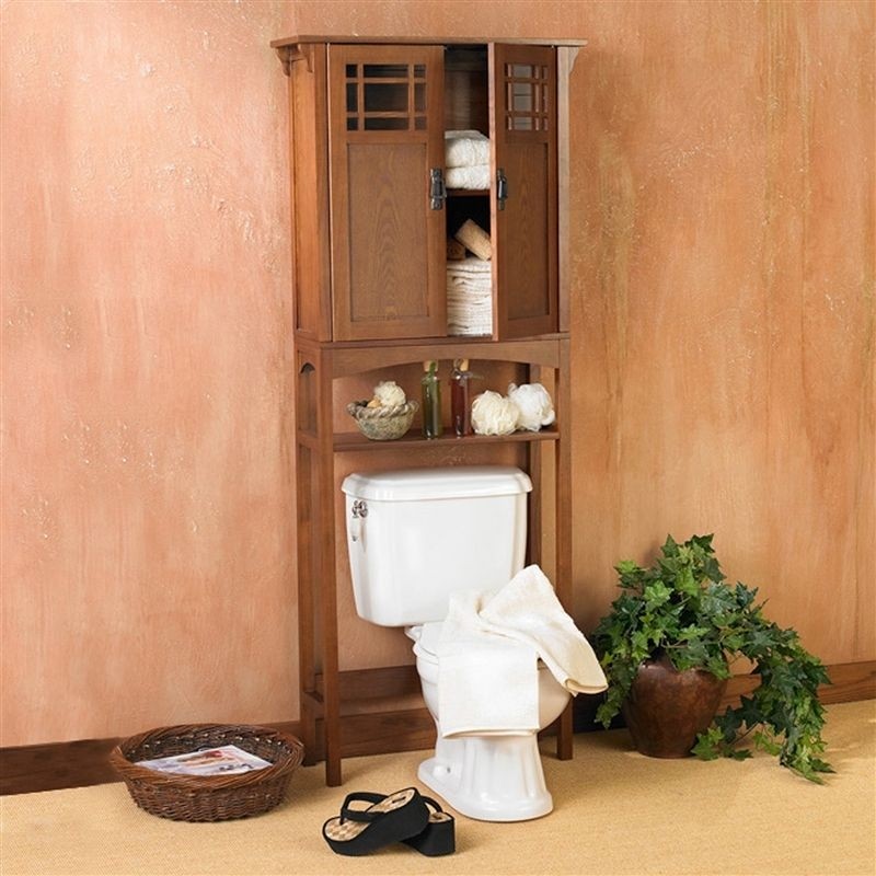 Solid Wood Over The Toilet Storage Shelf Bathroom Organizer Space Saver  Brown