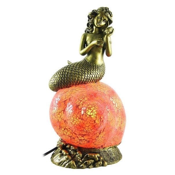 Crackle Glass Mermaid On Conch Accent Table Lamp