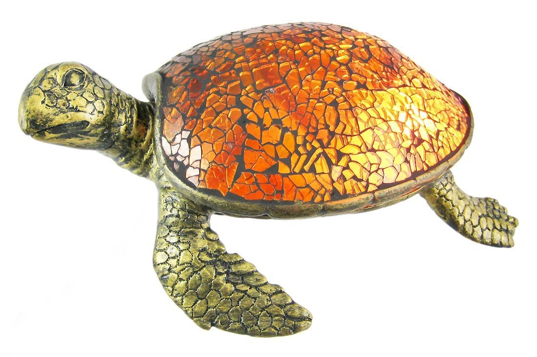 Cute Mosaic Amber Glass Sea Turtle Accent Lamp