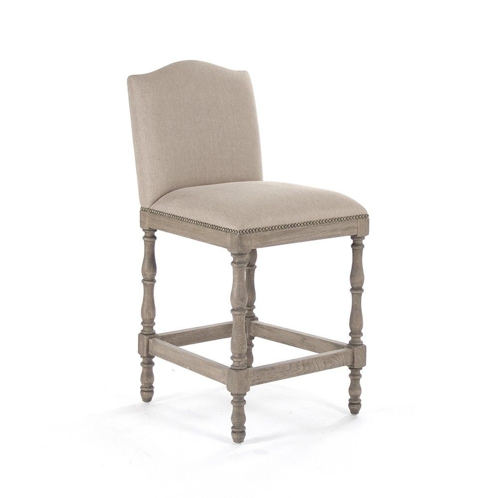 Debussy french country reclaimed oak linen counter stool 3