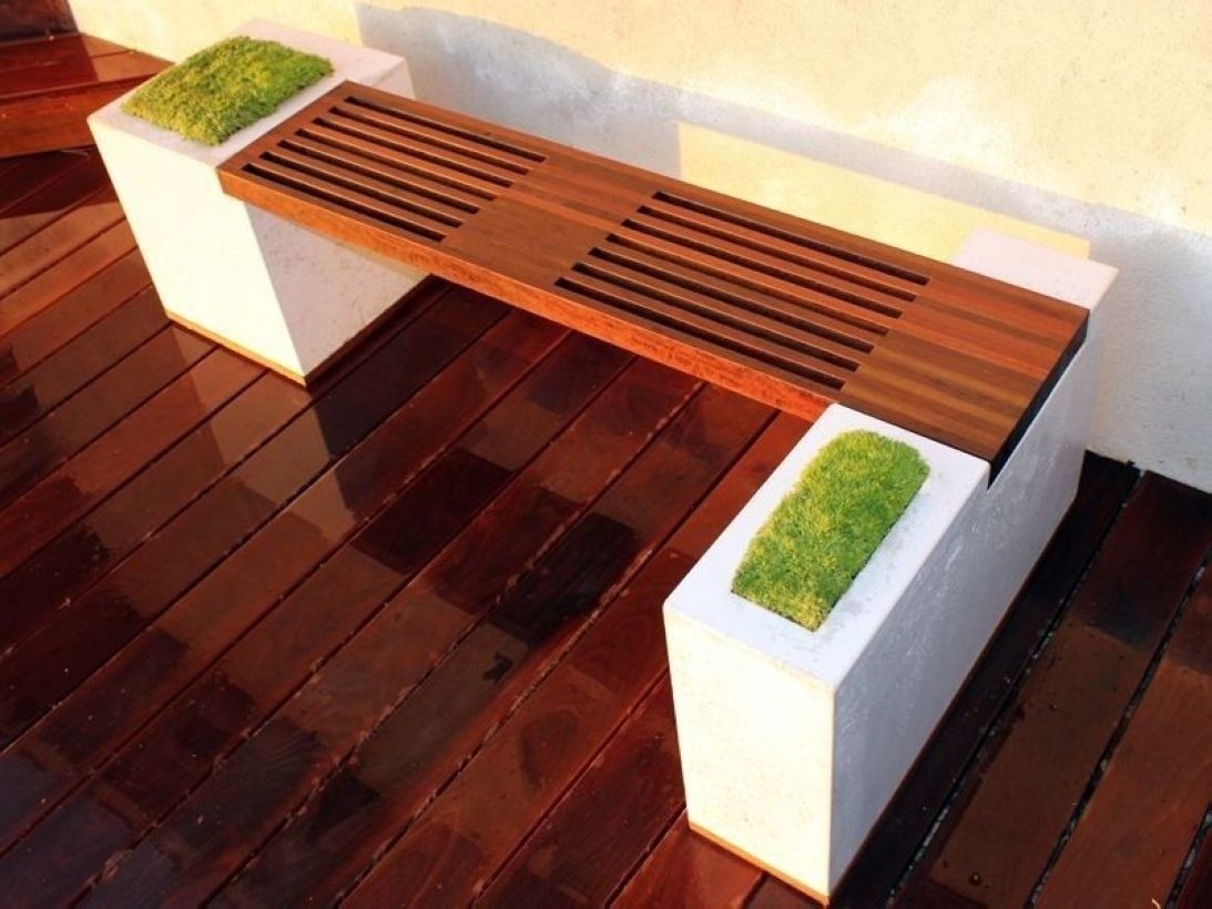 cement and wood bench