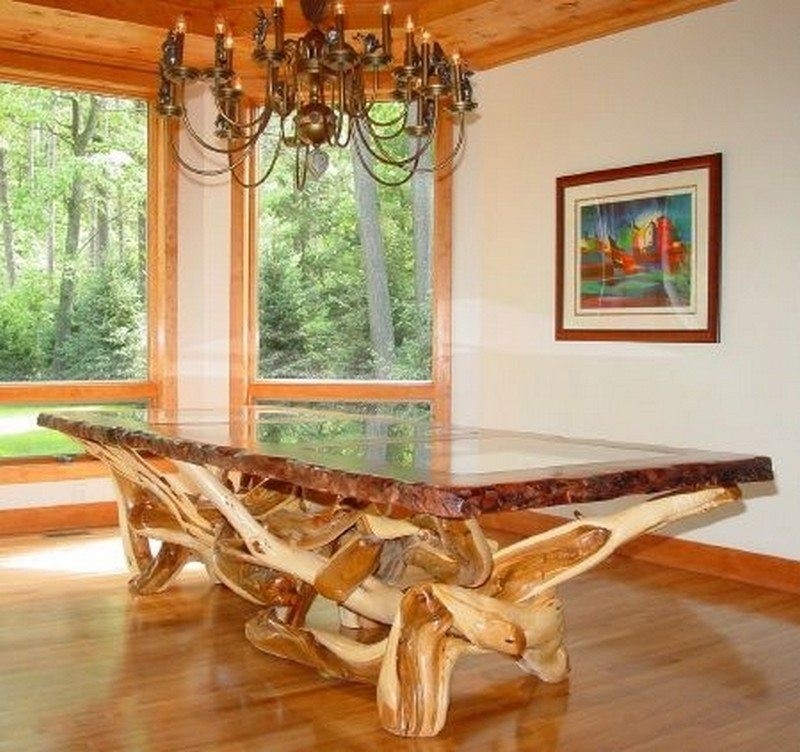 Glass dining table with deals wood base