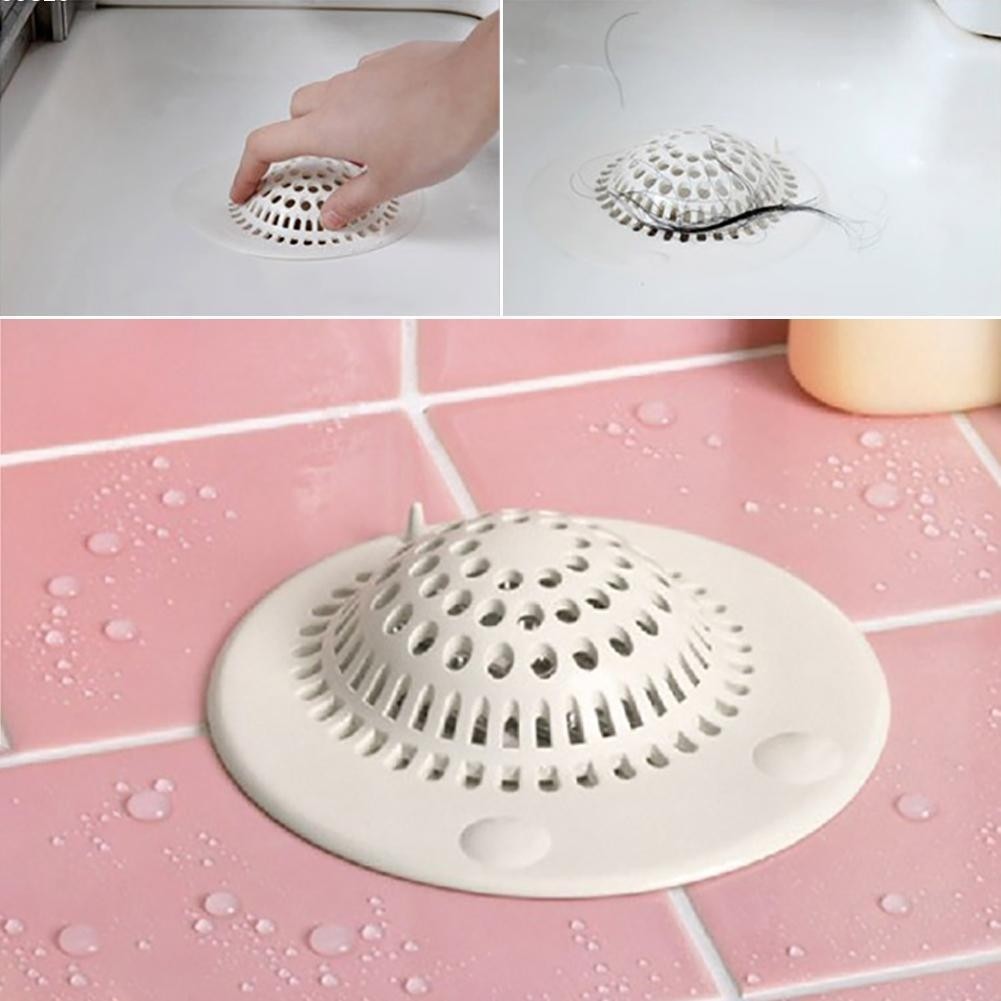 Size:L) Silicone Suction-cup Bathroom Drain Strainer Sink Bathtub Hair Filter