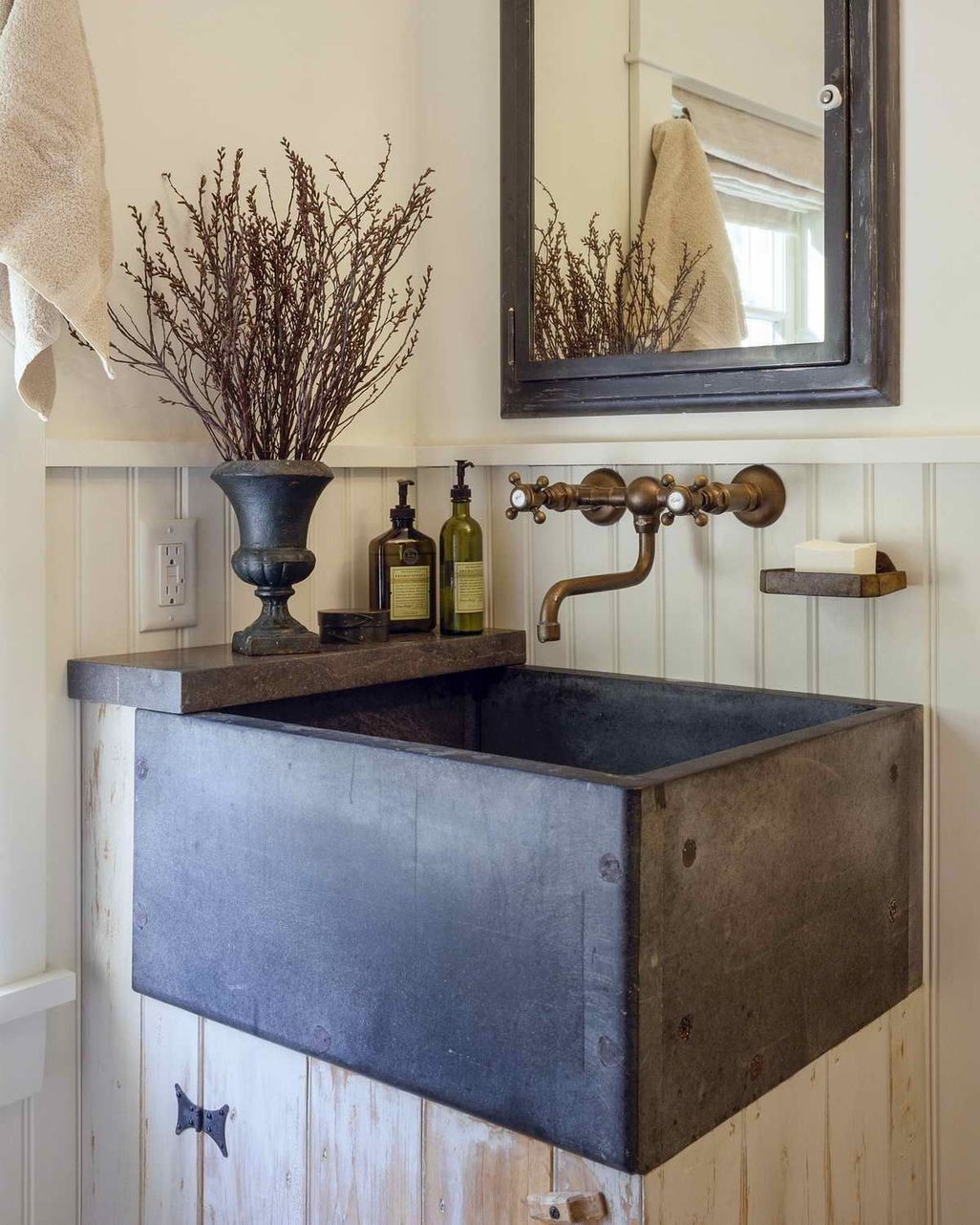 Special rustic basin sinks and trough sinks add character and