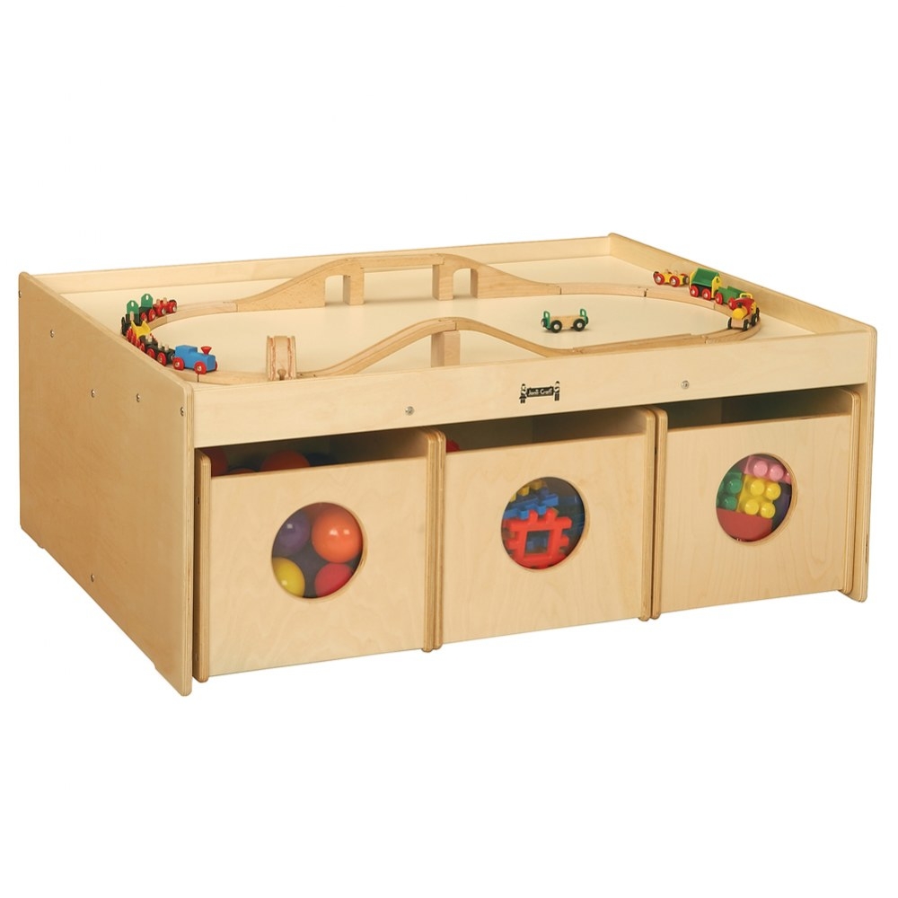 wooden toy table with storage