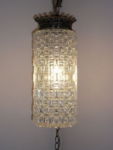Vintage Midcentury Hollywood Regency Ice Crystal Cut Glass Plug In Swag Lamp