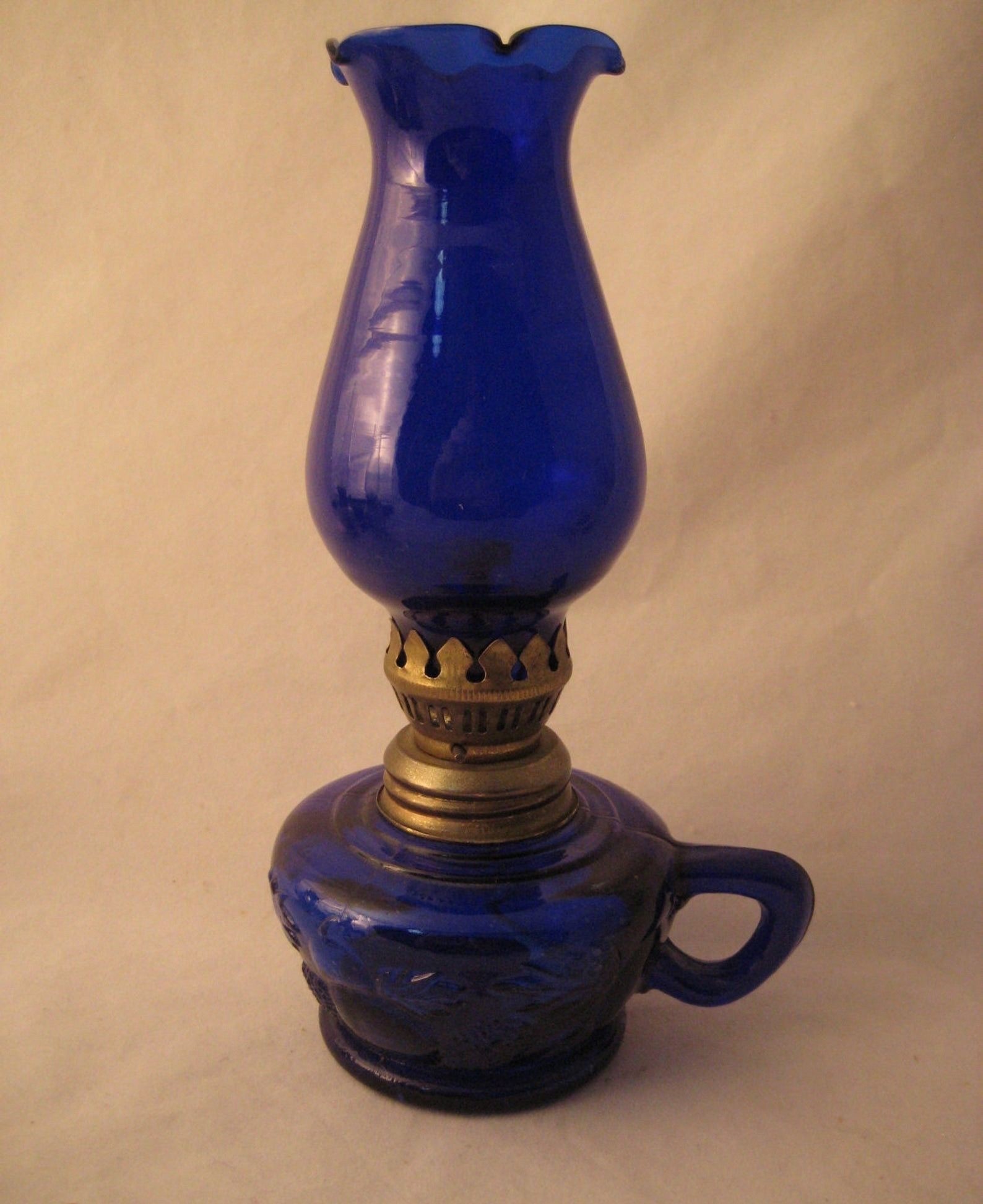 1950s vintage cobalt blue glass oil lamp