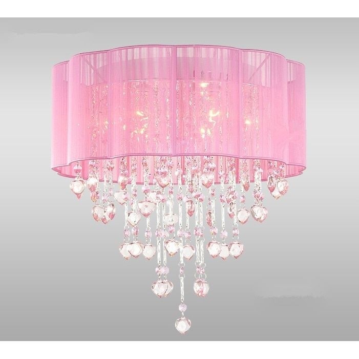 6 Light Pink Chandelier for Girls Rooms with Chrome and Crystal Shaped Pieces