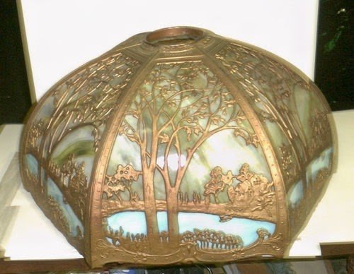 Antique slag glass lamp shade trees cottage etc ebay