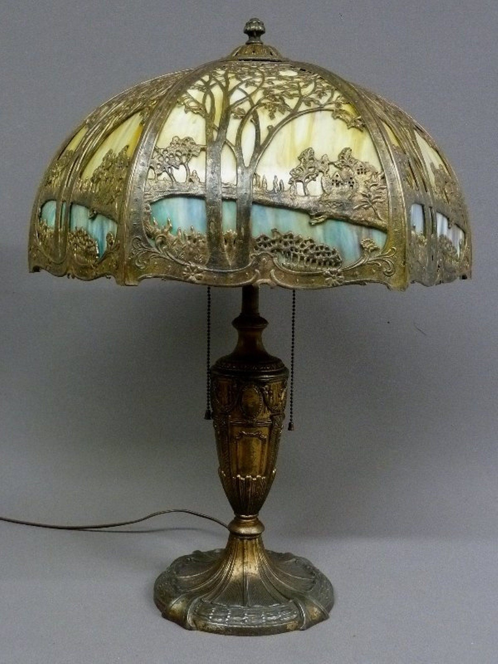 Antique slag glass lamps