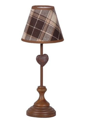 Brown heart table lamp with tartan shade