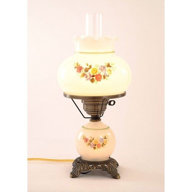 Floral hurricane antique brass finish table lamp
