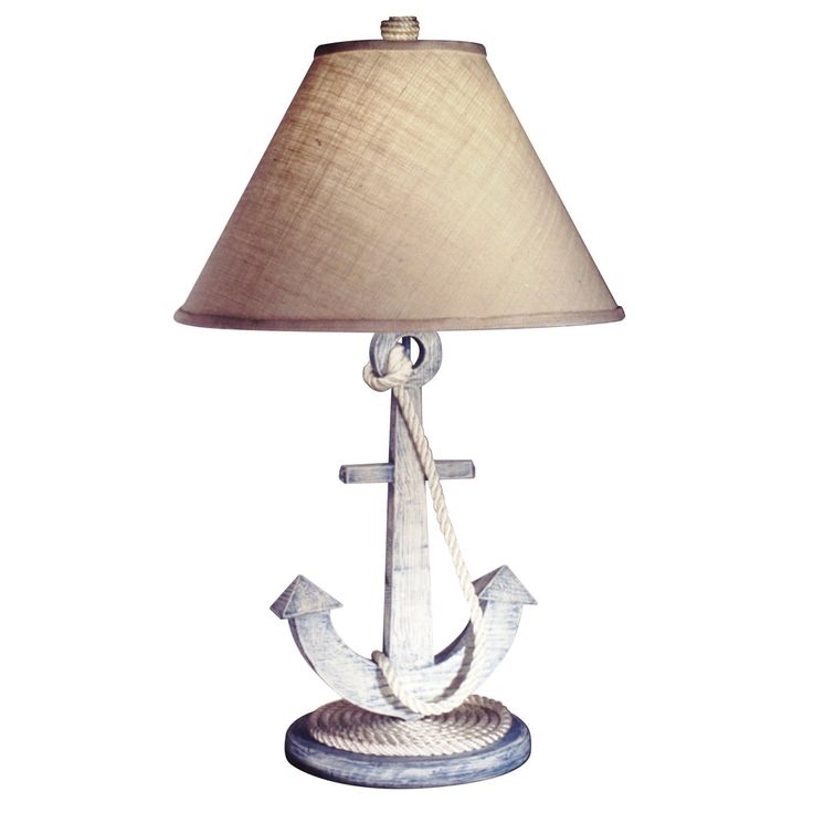 Hand painted and hand made nautical style lamp with burlap