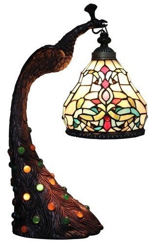 Handcrafted peacock styled tiffany style stained glass table lamp w