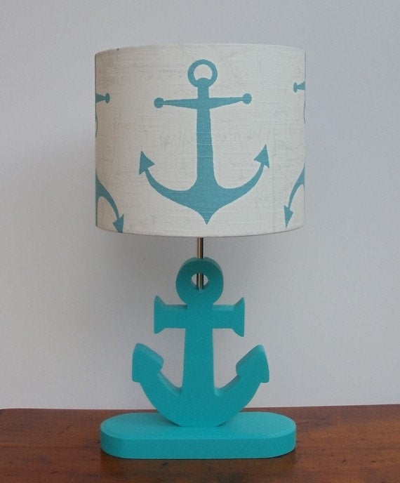 Handmade medium aqua anchor nautical theme drum by perrelledesigns 1