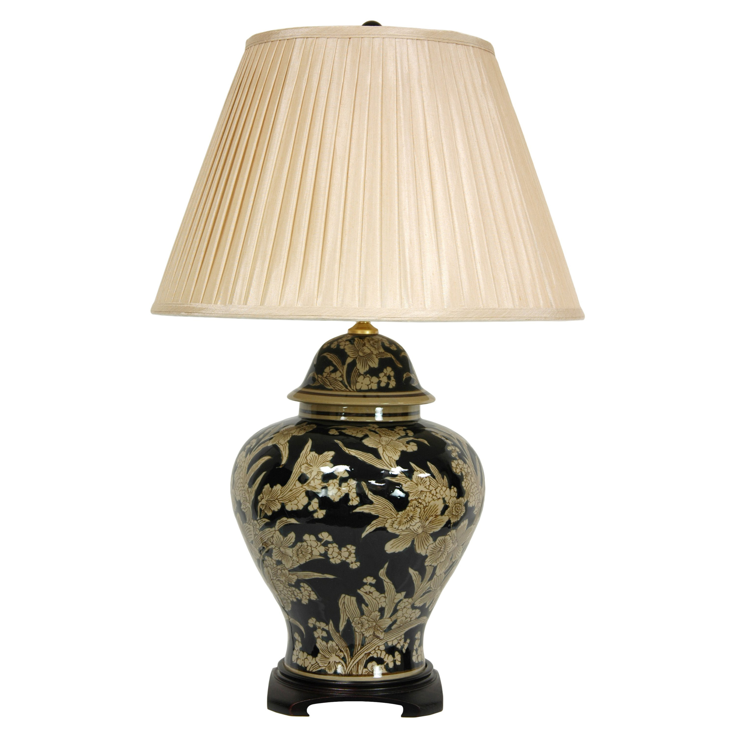 Oriental Furniture Classic Chinese Design, 28-Inch Black and Tan Floral Bouquet Oriental Lamp