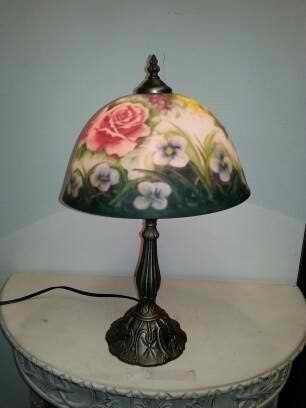 Reverse Hand Painting Glass Shade Rose Flower Pattern Table Desk Lamp Light 12X12X19