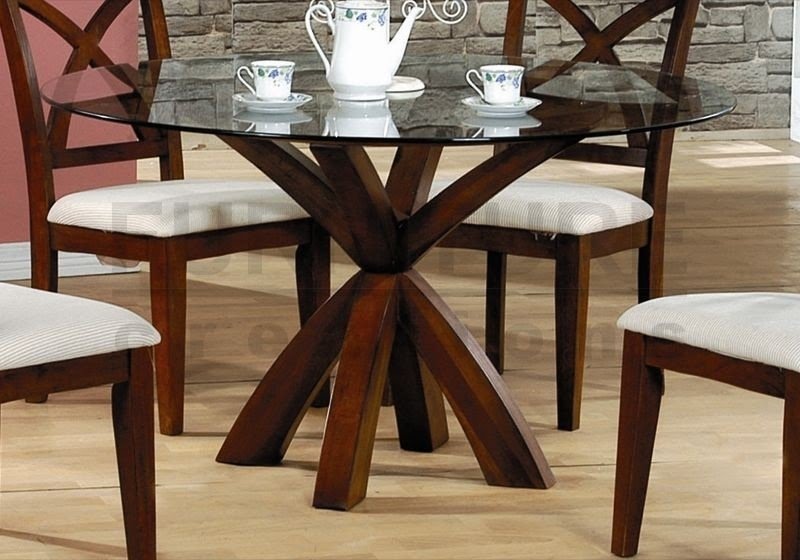 Round glass dining table wood base 13