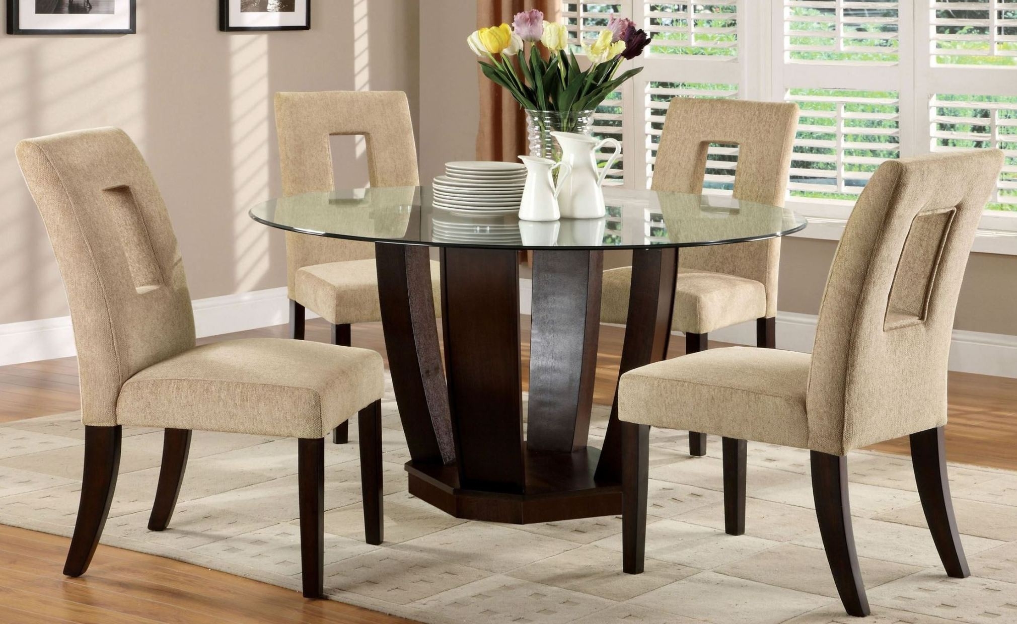 Round glass dining table wood base 33