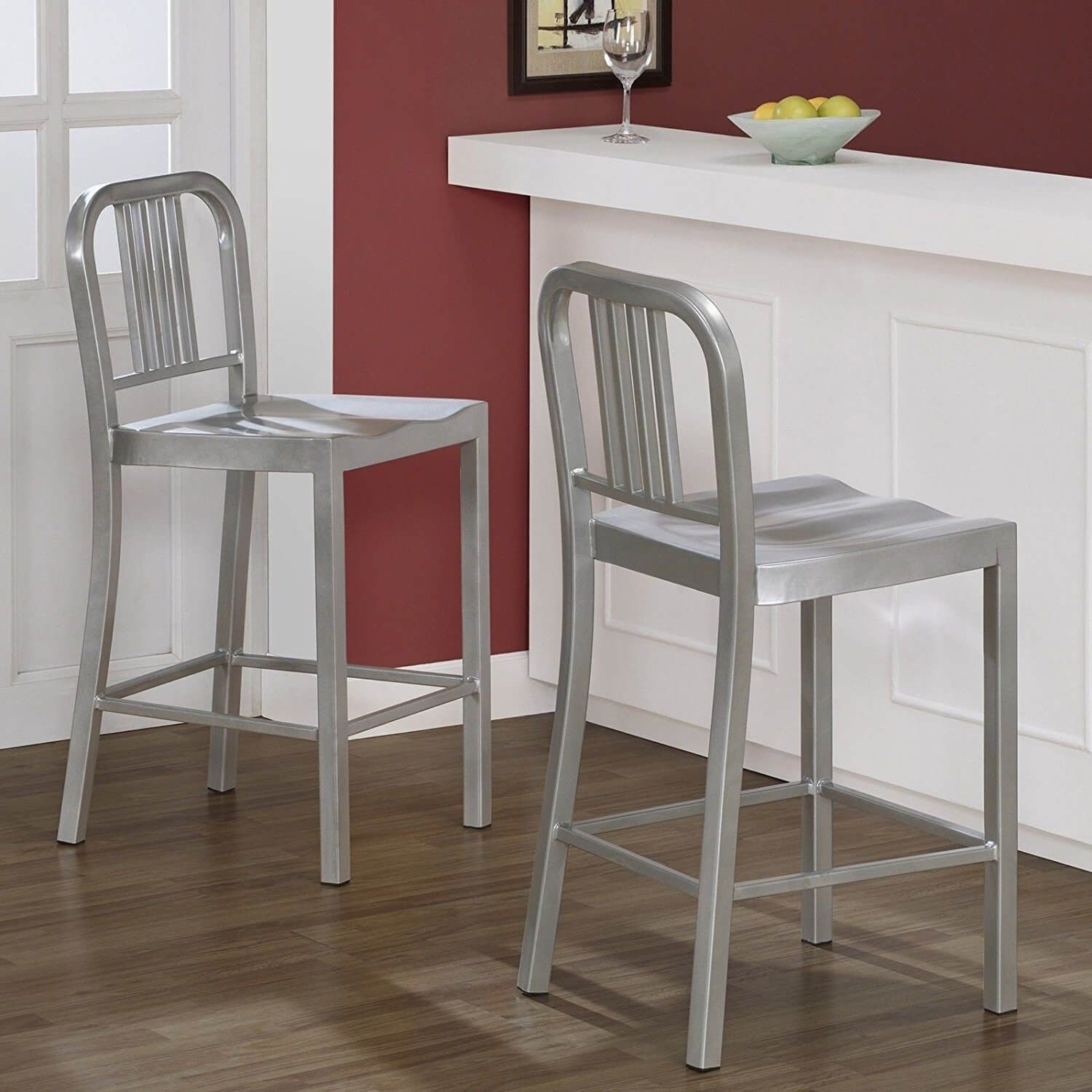 Silver Metal Counter Stools Set Of 2
