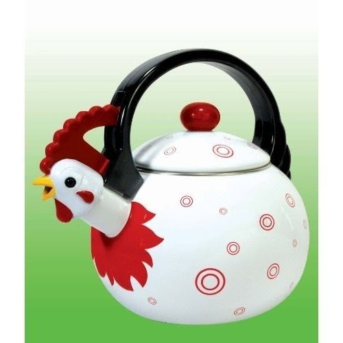 Themed rooster chicken design whistling enamel coated tea kettle