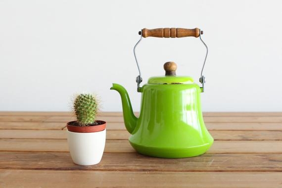 Vintage rustic lime green tea pot