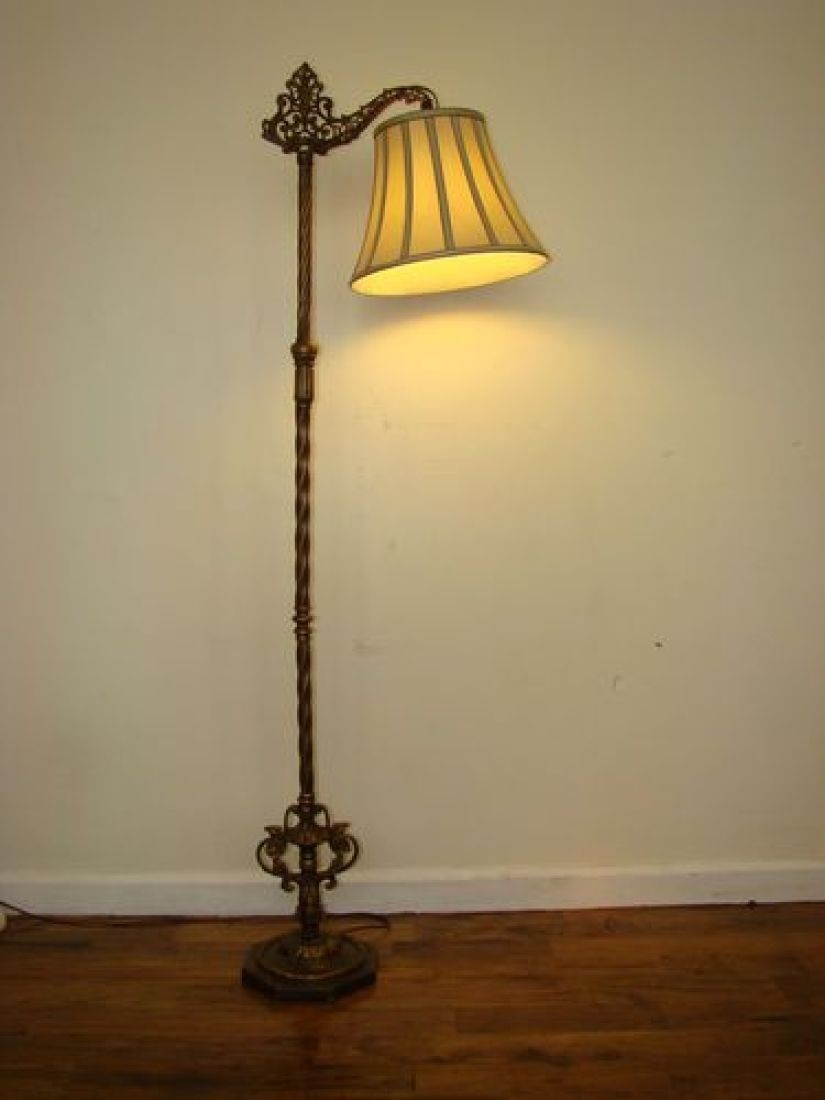 Antique Bridge Lamp Floor Lamp Vintage Early 1900s Cast Iron Dark Gold Finish