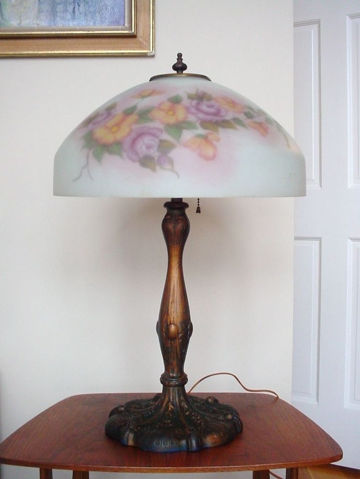 Antique reverse painted art deco lamp shade phoenix