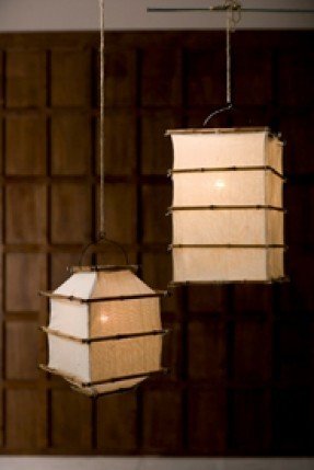 Bamboo linen hanging lamps our square bamboo framed pendant lamps