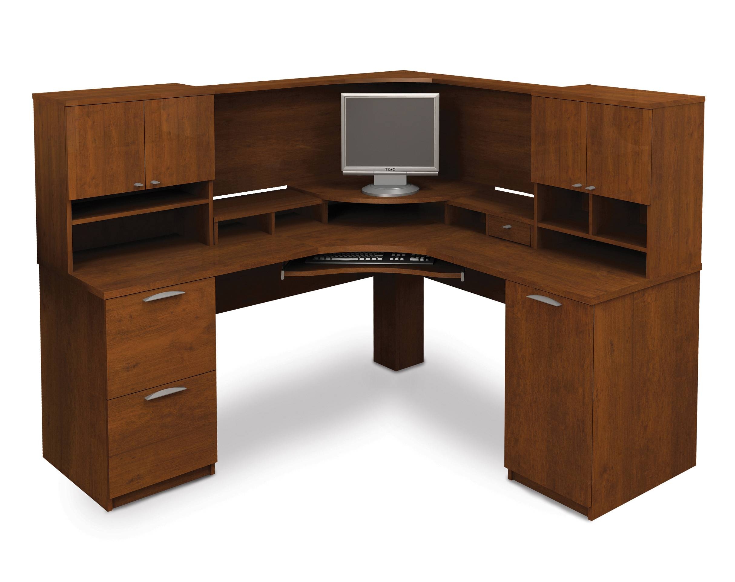 Bestar elite tuscany brown corner computer desk with hutch 1