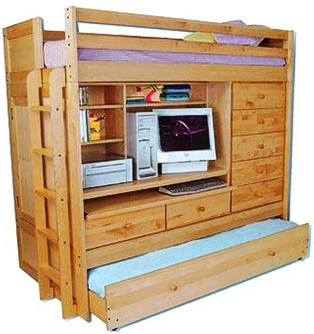 wood loft bed with desk and dresser