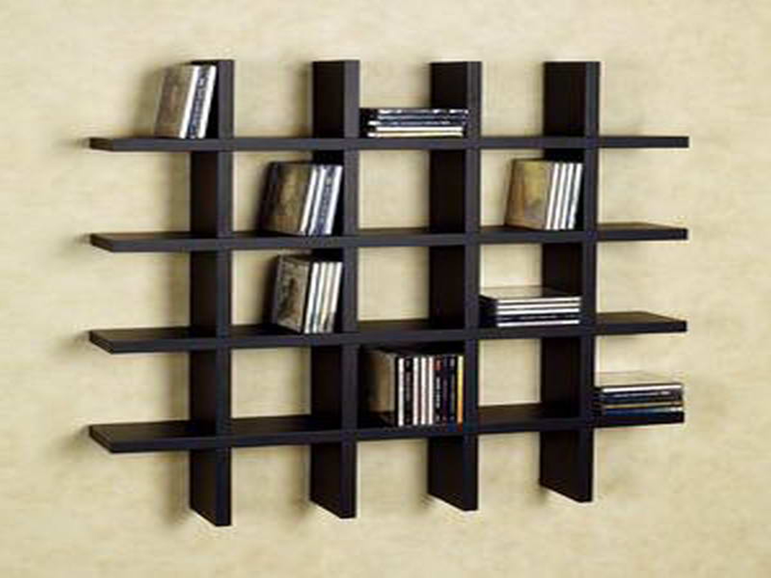 Espresso wall mounted shelves as inspiring wall bookshelves ideas