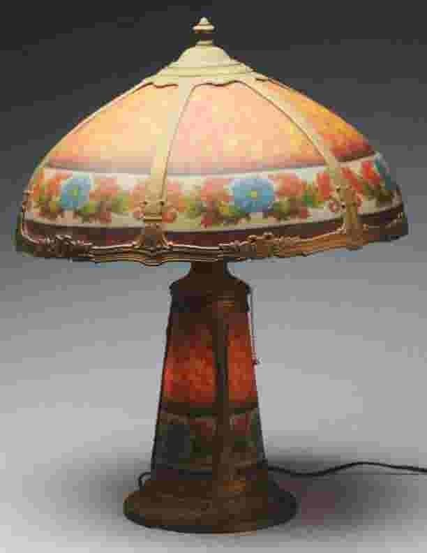 Illuminating lamps reverse painted floral lamp with glass panels in