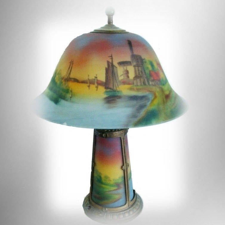 Phoenix reverse painted vintage lamp harbor scenes free shipping