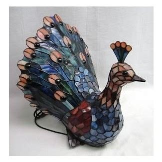 Tiffany Stained Glass Peacock Figurine Accent Electric Table Lamp Home Decor