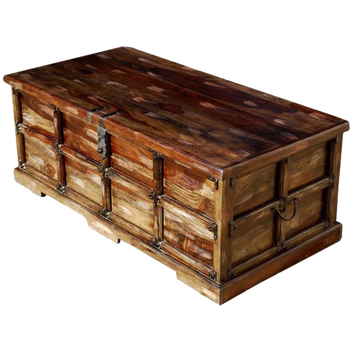 Unique Steamer Style Storage Trunk Coffee Table Chest W Wrought Iron Hardware