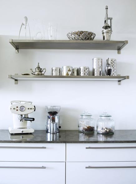 Image result for contemporary stainless steel shelving  Kitchen shelf  design, Stainless steel kitchen shelves, Kitchen wall shelves