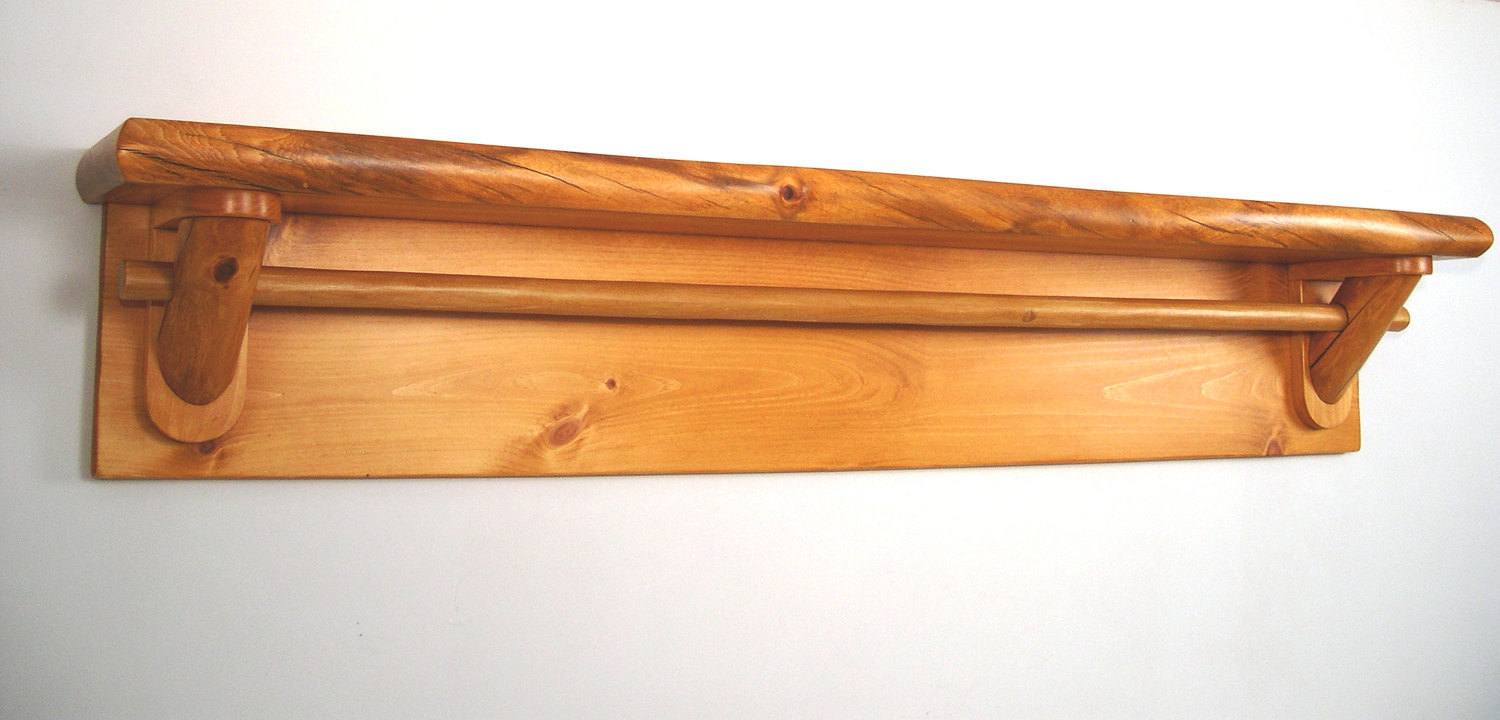 Wooden shelf with hanging rod 4
