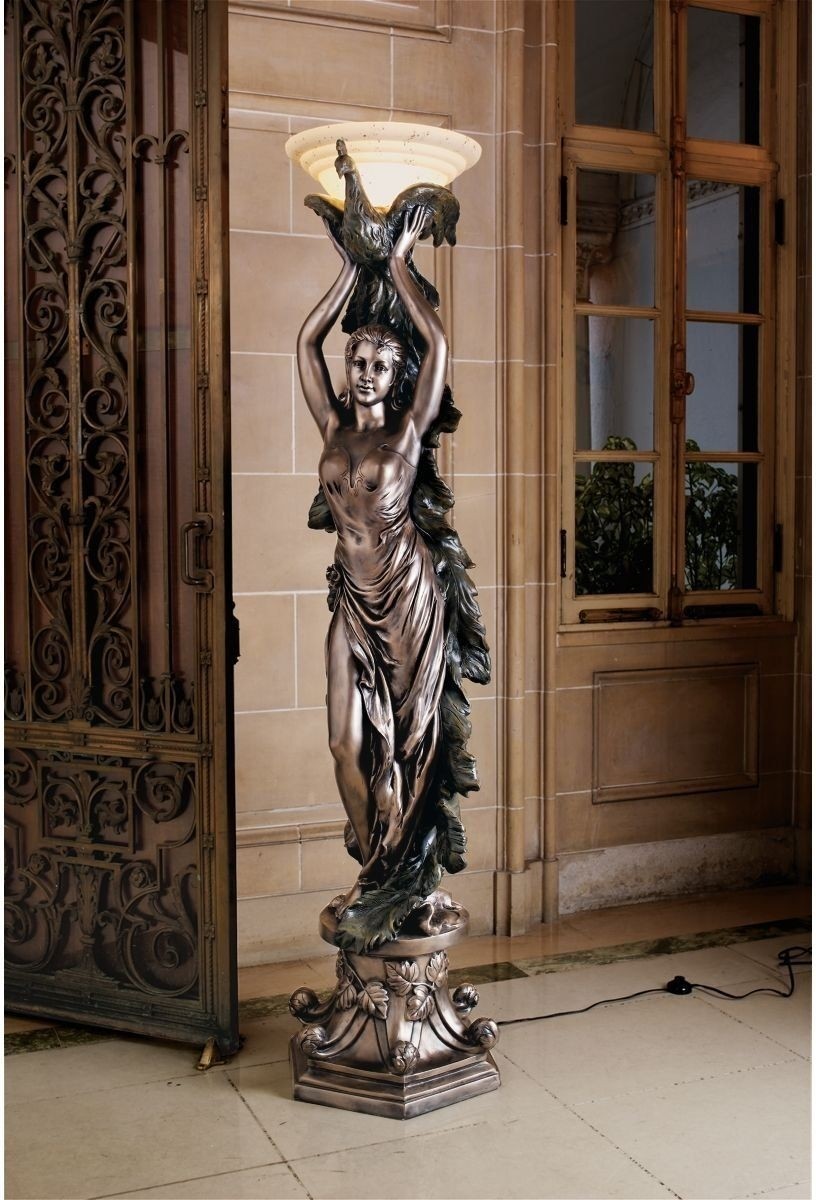 6ft Classic French Art Deco Decorative Peacock Lady Statue Art Nouveau Floor Lamp
