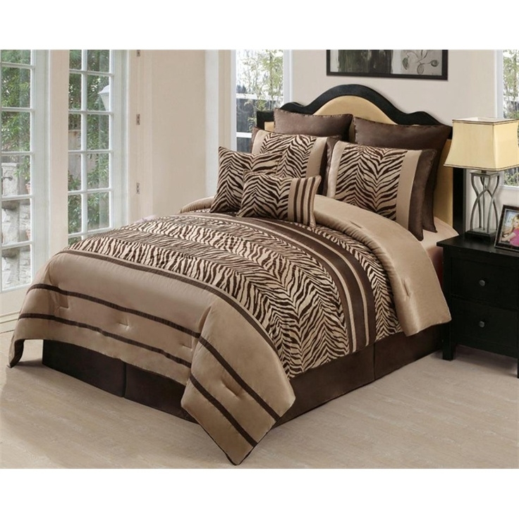 8pc Zambia Chocolate Brown Zebra Print Comforter Set Queen