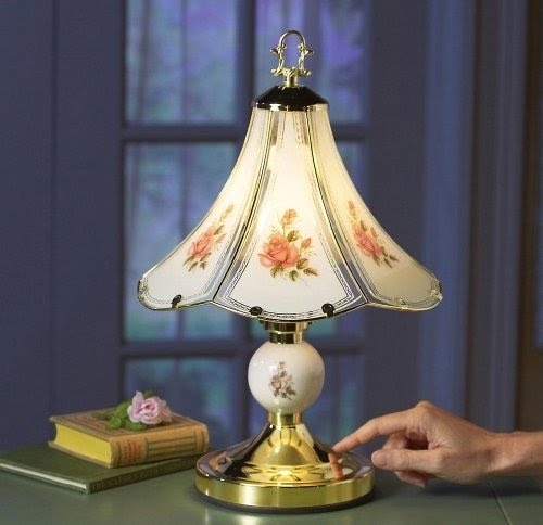 Antique Style Touch Lamp W/ Rose Pattern Shade