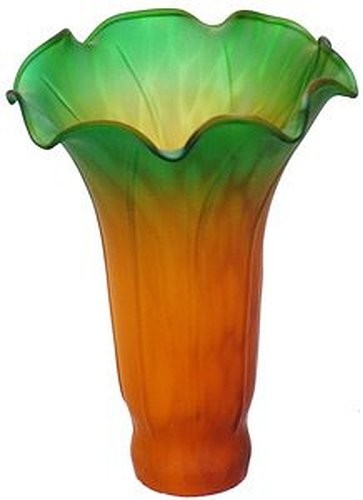 Dale Tiffany Style Pond Lily Flower Glass Replacement Lamp Shade Amber & Green (S_M_A_ L_ L --- S_I_Z_ E) 3.5" Wide x 5" Tall x 1.25" Fitter (CHECK SIZE BEFORE ORDERING) for Pond Lilly Globe Bulb Lamps