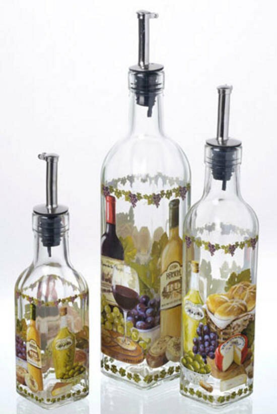 Decorative Italian Design Glass Olive Cooking Oil Vinegar Bottle With Pourer Lid